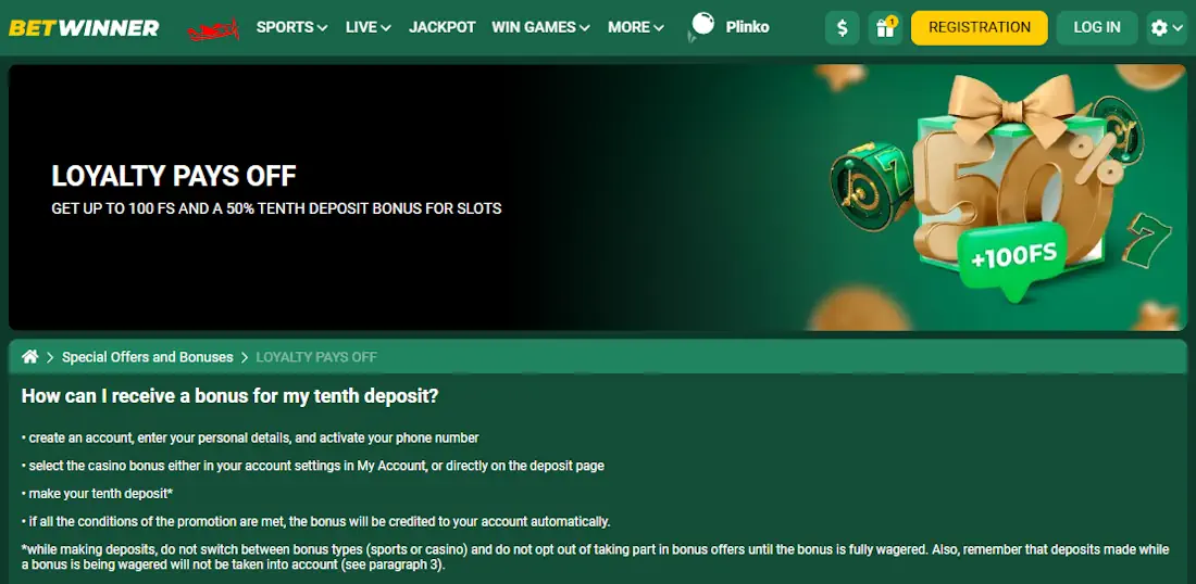 Betwinner Loyalty Pays Off Screenshot